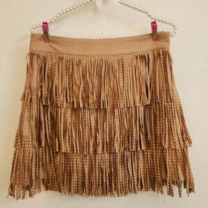 Brown Fringe & Gold Studded Skirt
